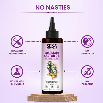 Sesa Ayurvedic Rosemary Hair Oil with Castor Oil & Sesame, Hibiscus- Dry Skin - 200ml
