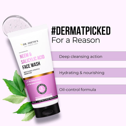 Dr. Sheth's Neem & 2% Salicylic Acid Face Wash | For Oily & Acne Prone Skin-100ml
