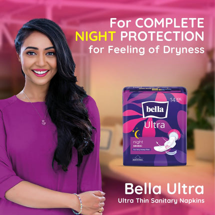 Bella Ultra Night Drai Pads Women|Sanitary Napkins Size Xxl|Pack Of 1|14 Pcs