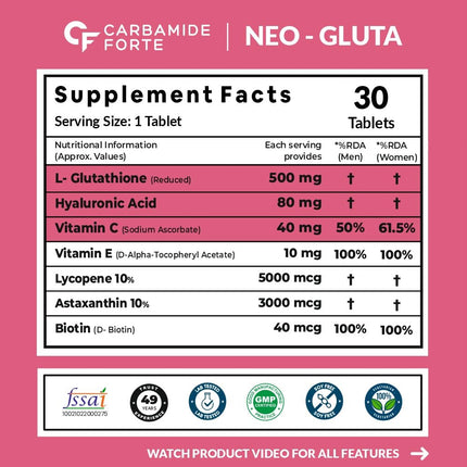 Carbamide Forte Japanese Reduced L Glutathione Tablets 500mg - 60 Tablets