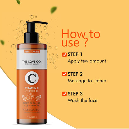 THE LOVE CO. Vitamin C & Tea Tree Oil Face Wash - Foaming Cleanser 200Ml