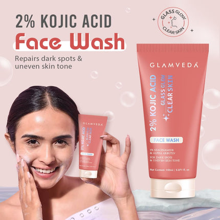 Glamveda 2% Kojic Acid Face Wash 150ml | With Niacinamide & Alpha Arbutin | Facewash-150ml