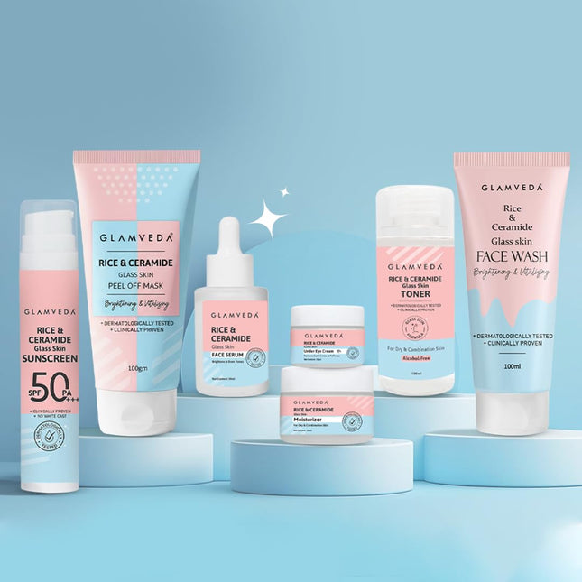 Glamveda Korean 7 Step Winter Skincare Kit Face Wash + Toner + Moisturizer + Serum + Mask + Sunscreen + Under Eye Cream Gift Box