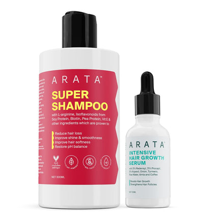 Arata Grow Strong Combo | Intensive Hair Growth Serum & Super Shampoo 300ml + 30ml