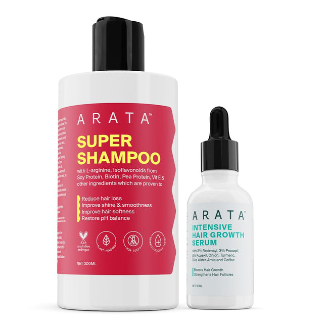 Arata Grow Strong Combo | Intensive Hair Growth Serum & Super Shampoo 300ml + 30ml