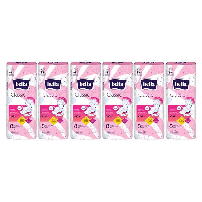 Bella Classic Regular Drai Sanitary Pads Pack of 6 | 8 Pcs Each