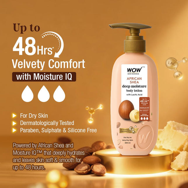 WOW Skin Science Shea Butter With Lactic Acid Body Lotion | Hydrates Very Dry Skin-400ml