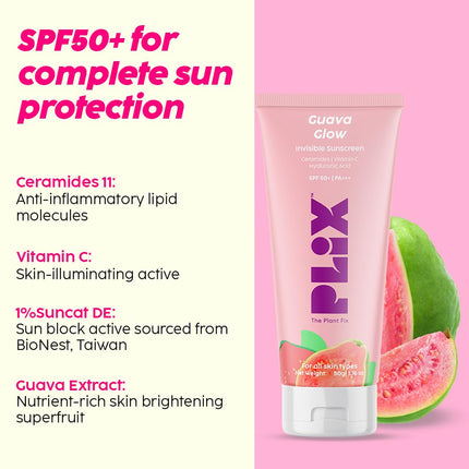 The Plant Fix Plix Spf 50+ Guava Glow Invisible Sunscreen For All Skin Type With Pa +++ 50G