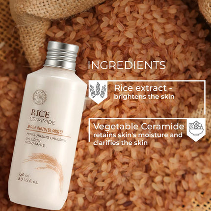The Face Shop 2 Step Rice Water Bright Foaming Cleanser (150ml) + Rice & Ceramide Moisturizing Emulsion (150ml)