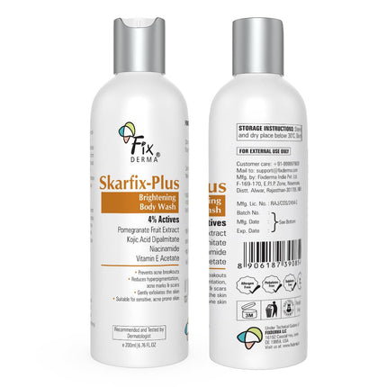 Fixderma Skarfix Plus Brightening Body Wash with 4% Actives (Kojic Acid, Niacinamide Acid, & Vitamin E)-200ml