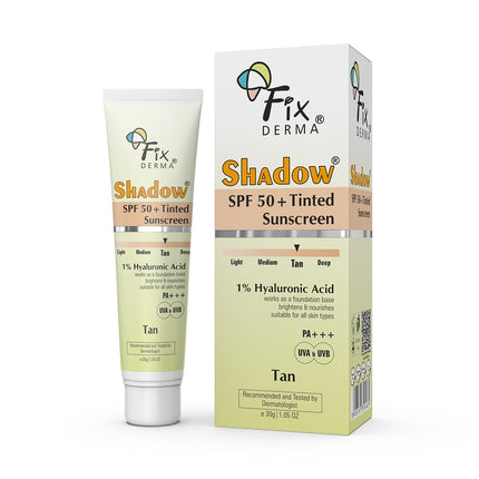 Fixderma Shadow Tinted Sunscreen Tan SPF 50 PA+++ | 1% Hyaluronic Acid & Vitamin E-30gm