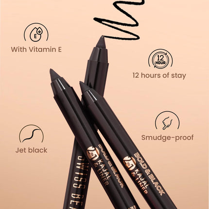 Swiss Beauty Bold & Black Kajal 24Hours Wear, Eye Makeup, Black, 1.2G