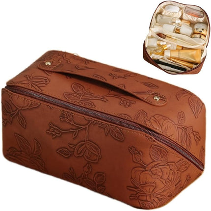 ABTRIX with AB Leather Travel Makeup Bag with Divider and Handle