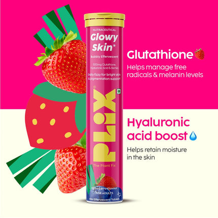 PLIX - THE PLANT FIX Glutathione Effervescent Tablets | Pack of 1 (15 tabs) | Strawberry