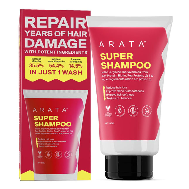 Arata Super Shampoo (150ml) For Dry And Frizzy Hair with Argan Oil, Biotin & Soy Protein