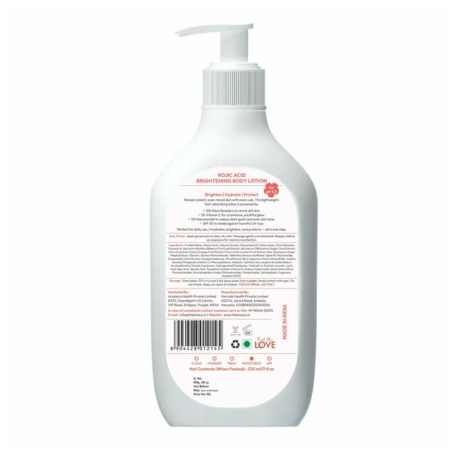 The Love Co. Kojic Acid Brightening Body Lotion | With 10% Glow Boosters, 5% Vitamin C, 5% Niacinamide & SPF 50 -325ml