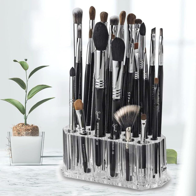 Acrylic Eyeliner Lip Liner Holder Organizer, 26 Slots Makeup Brush Pencil Organization Container, Clear Cosmetic Storage Display Holder (Only Stand) 1 Piece