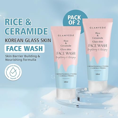 Glamveda Korean Rice Face Wash With Rice Water & Ceramide for Glass Skin (Pack of 2,100ml)