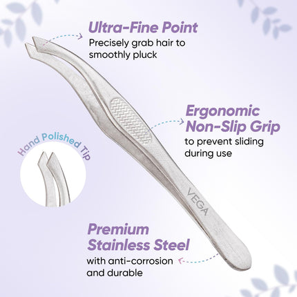 Vega Tweezer - Slaint Tips for Facial Hair Removal & Eyebrow Shaping, Professional Eyebrow Tweezer