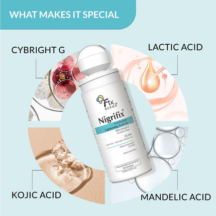 Fixderma Nigrifix Underarm Roll on with 6% AHA, Lactic Acid & 1% Mandelic Acid & Kojic Acid -60ml
