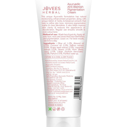 Jovees Herbal Anti-Blemish Pigmentation Cream with Saffron-60g