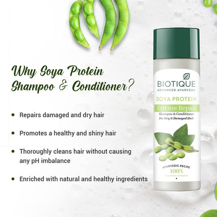 Biotique Bio Soya Protein Fresh Nourishing Shampoo & conditioner All Skin Types | 190ml