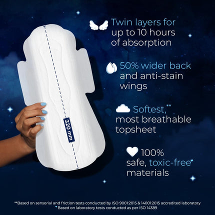 Nua All Night Comfort Sanitary Pads | Pack of 10 (XL++ 320mm)
