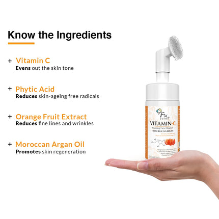 Fixderma 2% Vitamin C Face Wash, Foaming Face Cleanser with Brush-100ml