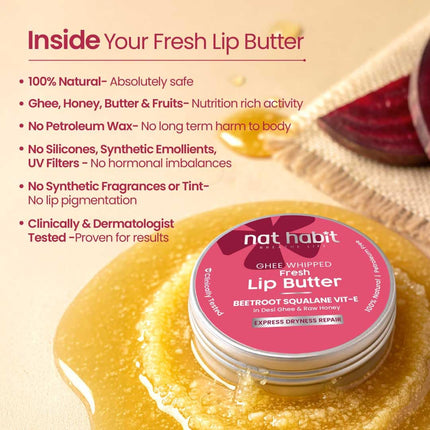 Nat Habit Lip Balm Fresh Beetroot Squalane 8gm Lip Butter With Desi Ghee & Raw Honey