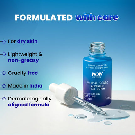 WOW Skin Science 2% Hyaluronic Acid Advanced Face Serum with Beta Glucan & Licorice-30ml