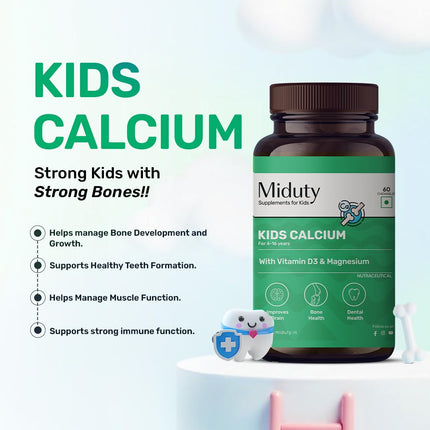 Miduty Kids Calcium - Vitamin D3, K2 & Magnesium 60 Chewables
