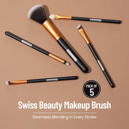 Swiss Beauty Makeup Brushes Set, Makeup Accessory,Gold, 5 Pcs