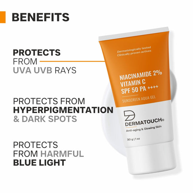 DERMATOUCH Niacinamide 2% Vitamin C Sunscreen for glowing skin | SPF 50+ PA ++++ | 30g