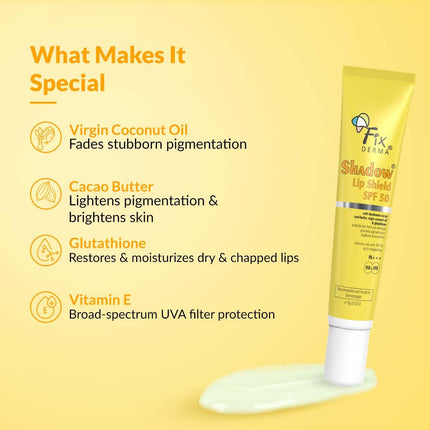 Fixderma Shadow SPF 50 Lip Shield Pa+++ Lip Balm with Cacao Seed Butter & Vitamin E -15gm