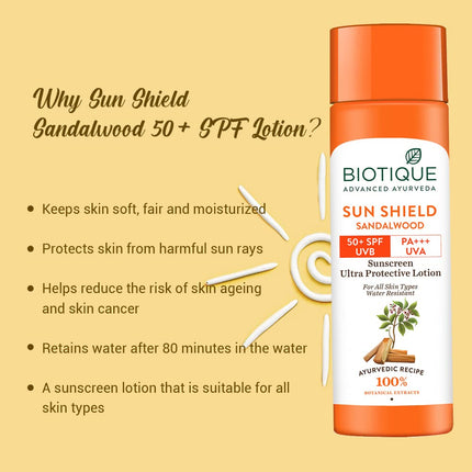 Biotique Bio Sandalwood Sunscreen Ultra Soothing Face Lotion, SPF 50+ For All Skin Types| 120ml