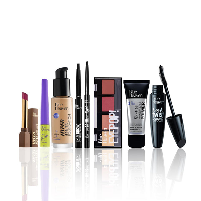 Blue Heaven Festive MakeUp Kit For Women, Medium Tone Combo, Pack of 8, 32.1g+45.5ml