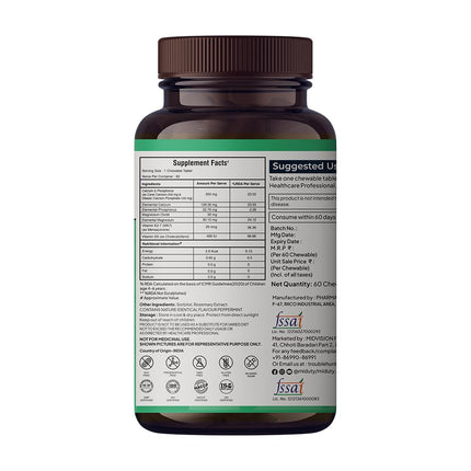 Miduty Kids Calcium - Vitamin D3, K2 & Magnesium 60 Chewables