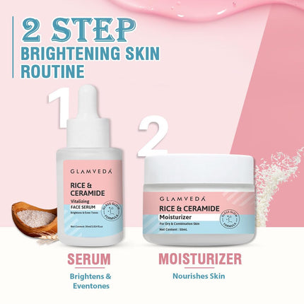 Glamveda Korean Rice & Ceramide Skin Care Face Serum & Moisturizer Combo