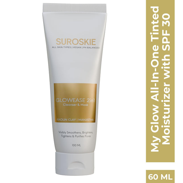 Suroskie GlowEase 2-in-1 Cleanser & Mask 100 ml | Aloe Vera & Kaolin Clay