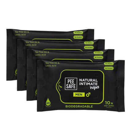 Pee Safe Intimate Wipes for Men, Biodegradable, pH balanced - 40 Wipes (Pack of 4)