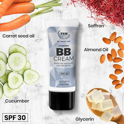 TNW-THE NATURAL WASH Ayurvedic With Saffron, Cucumber, Almond & SPF 30 BB Cream 30g
