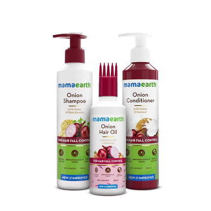 Mamaearth Anti-Hair Fall Spa Kit | Onion Shampoo 250 ml + Conditioner 250 ml + Hair Oil 150 ml