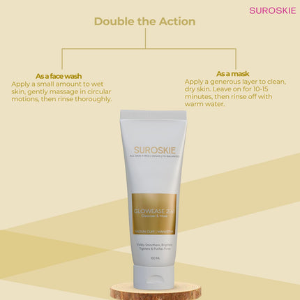Suroskie GlowEase 2-in-1 Cleanser & Mask 100 ml | Aloe Vera & Kaolin Clay