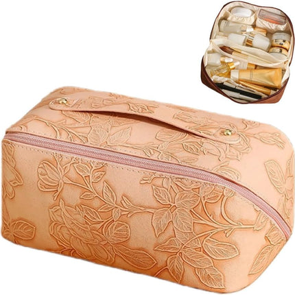 ABTRIX with AB Leather Travel Makeup Bag with Divider and Handle