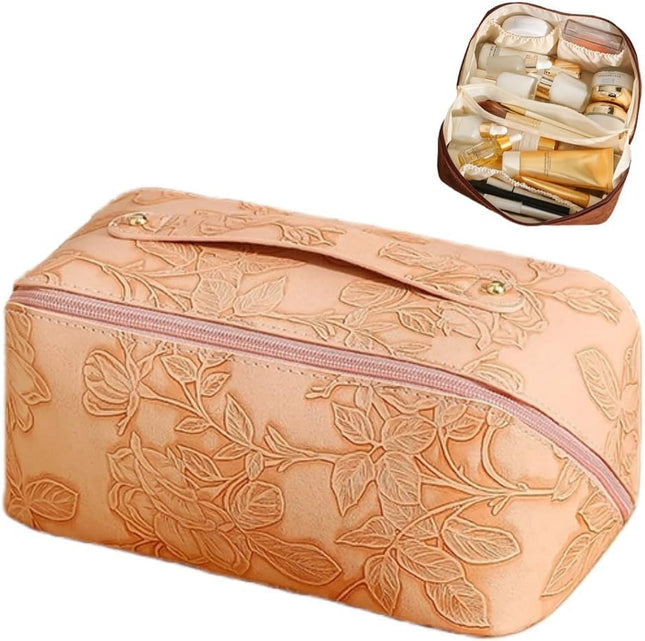 ABTRIX with AB Leather Travel Makeup Bag with Divider and Handle