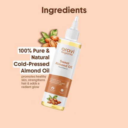 Aravi Organic 100% Pure Cold Pressed Almond Oil-200 ml