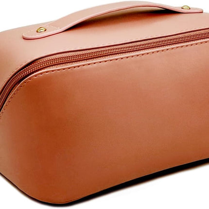 PU Leather Toiletry Bag, Waterproof Travel Cosmetic Organizer with Handle