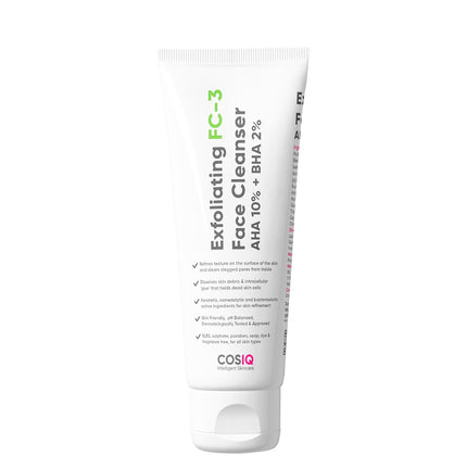 Cos-IQ Exfoliating Face Wash for Oily & Dry Skin | 2% Salicylic Acid BHA & 10% Glycolic Acid AHA | 100ml