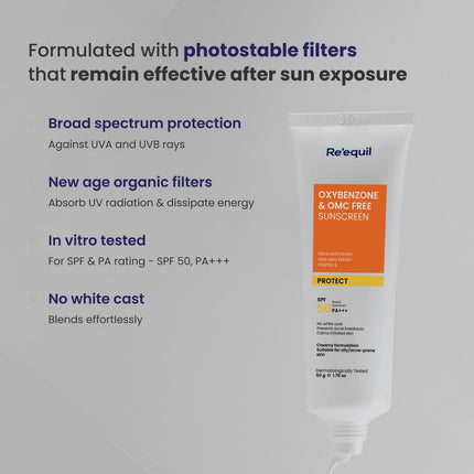 RE' EQUIL Oxybenzone and OMC Free Sunscreen SPF 50 PA+++ | 50g
