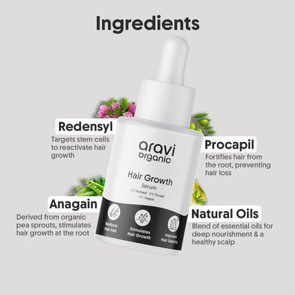 Aravi Organic Hair Growth Serum With 3% Redensyl, 2% Anagain, 2% Procapil - 30 ml